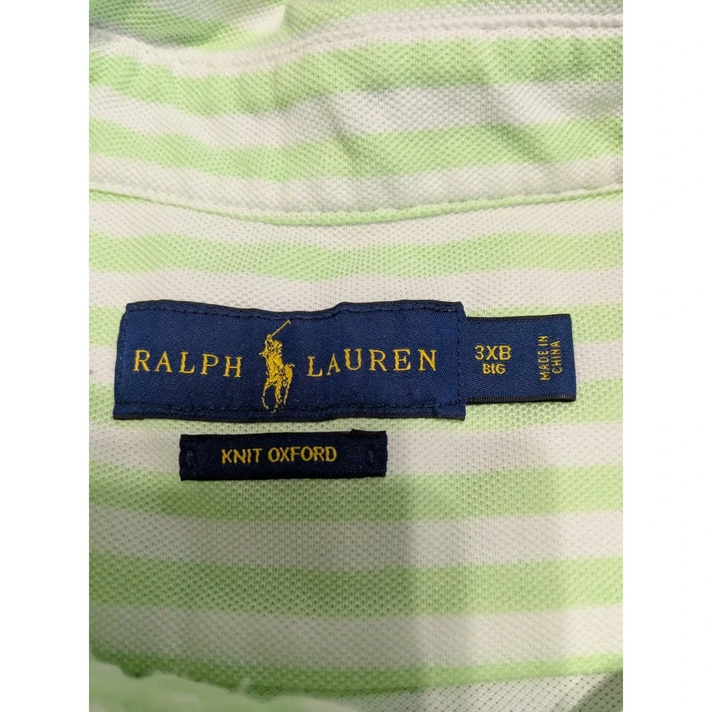 Ralph Lauren Knit Oxford Polo Shirt Mens 3XB Big Lime Green White Striped Pony